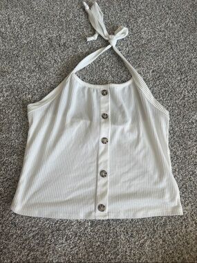XOXO White Ribbed Halter Button-Front Tank